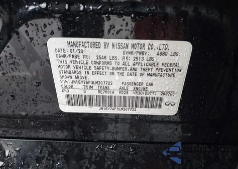 2020 Infiniti Q50 Luxe z USA, uszkodzony, nr VIN JN1EV7AP3LM207722